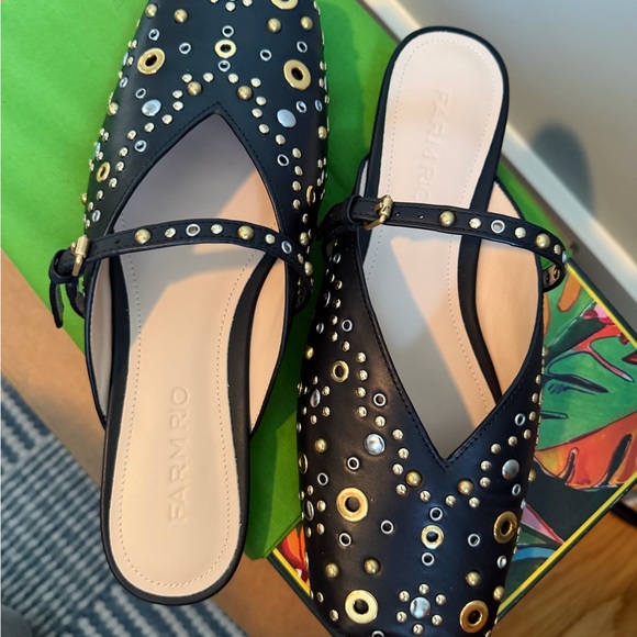 Farm Rio Black and Gold Studded Square Toe Flats - Picture 3 of 5